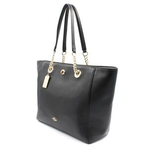 Coach Pebbled Turnlock Chain Black Leather Tote Womens Bag ! NWT